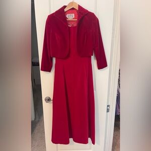 Makola Red Velvet Tea Length A Line Dress & Evening Jacket